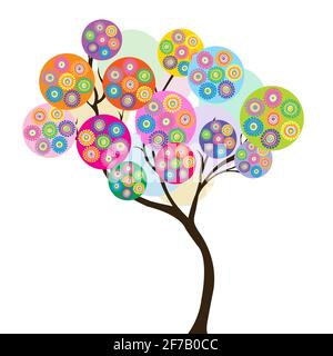 Arbre coloré avec cercles fleurs en pointillés Illustration de Vecteur