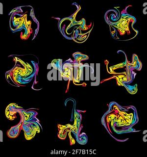Collection abstraite d'aquarelles sur fond noir Illustration de Vecteur