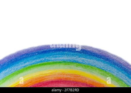 Art arc-en-ciel couleurs stylo trait peinture arrière-plan. Arc-en-ciel coloré dessiné à la main Banque D'Images