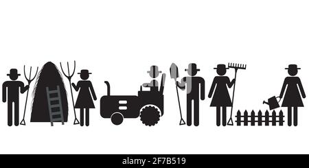 Série de pictogrammes travailleur agriculteur ferme Illustration de Vecteur