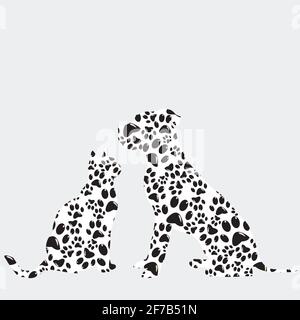 Silhouettes de chat et chien en motif pattes Illustration de Vecteur