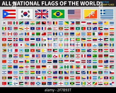 Ensemble de tous les drapeaux nationaux du monde . Motif drapeau timbre . Vecteur d'élément . Illustration de Vecteur