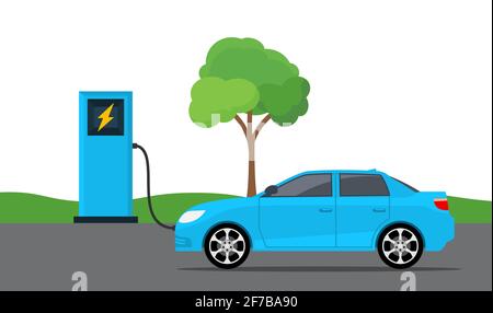 Voiture électrique station de charge véhicule vectoriel. Illustration du concept électrique hybride de charge ECO Illustration de Vecteur