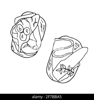 Tapas vectorielles dessinées à la main. Plat de cuisine espagnole. Design sketch élément pour menu café, bistrot, restaurant, étiquette et emballage. Illustration Illustration de Vecteur