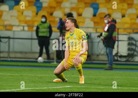 KIEV, UKRAINE - 28 MARS 2021: Le défenseur 22 Mykola Matviyenko. Le match de football du groupe de qualification D de la coupe du monde 2022 Ukraine contre Finlande Banque D'Images