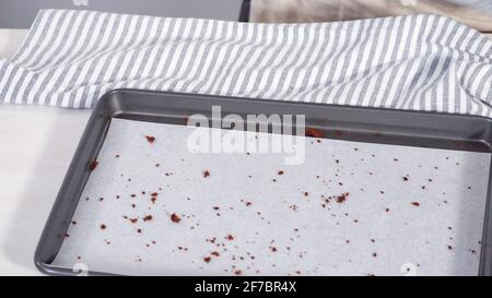 Étape par étape. Refroidir le gâteau au chocolat fraîchement cuit sur une grille de refroidissement. Banque D'Images