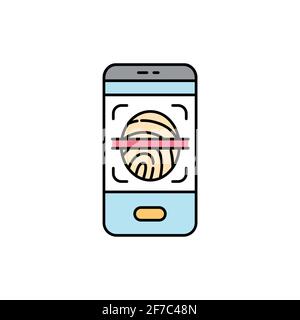 Icône de ligne couleur de numérisation d'empreintes digitales dans le smartphone. ID et vérification de la personne. Pictogramme pour page Web, application mobile, Promo. Élément de conception UI UX GUI. Modifiable Illustration de Vecteur