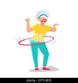 Femme âgée s'exerçant avec Hula Hoop Vector Illustration de Vecteur