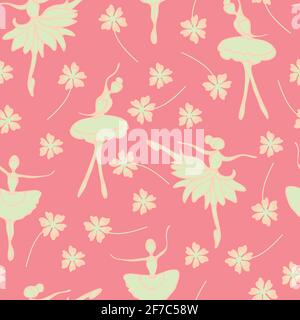 Motif vectoriel sans couture avec ballerines dansantes sur fond rose. Joli papier peint à motif girly avec des gens et des fleurs. Illustration de Vecteur