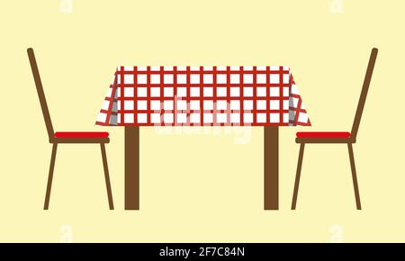 Table avec nappe à carreaux et deux chaises Illustration de Vecteur