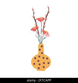 Fleurs mignonnes dans vase jaune sur fond blanc illustration vectorielle Illustration de Vecteur