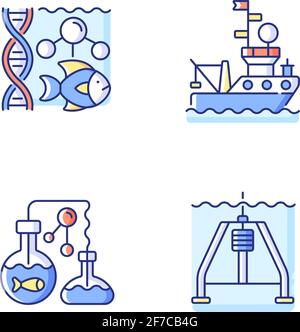 Jeu d'icônes de couleur RVB pour exploration marine Illustration de Vecteur
