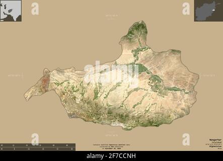 Nangarhar, province d'Afghanistan. Imagerie satellite Sentinel-2. Forme isolée sur un arrière-plan solide avec des superpositions informatives. Contient un oscilloscope modifié Banque D'Images