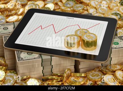 Tablette générique affichant un graphique des bénéfices - rendu 3D Banque D'Images