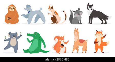 Collection animaux mignons, animaux sauvages, animaux sauvages amusants et personnages animaux domestiques Illustration de Vecteur