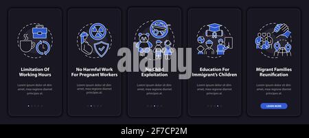 Écran de la page d'application mobile d'intégration des droits des travailleurs migrants avec des concepts Illustration de Vecteur