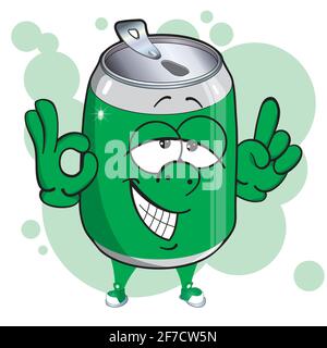 Mascotte de dessin animé en aluminium. Image de drôle de CAN rouge de boisson gazeuse. Boisson, soda, cola, bière. Illustration de Vecteur