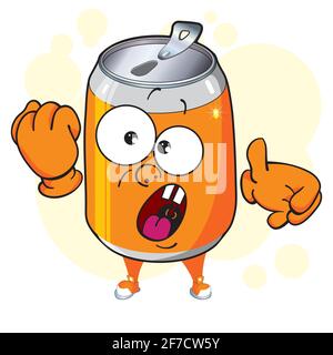 Mascotte de dessin animé en aluminium. Image de drôle de CAN rouge de boisson gazeuse. Boisson, soda, cola, bière. Illustration de Vecteur