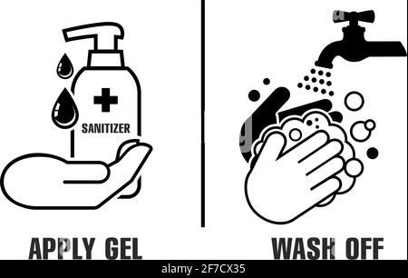 Désinfectant pour les mains et laver la main. Mesures préventives virus de la grippe. Pictogramme vectoriel Illustration de Vecteur