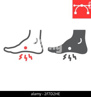 Ligne de douleur du pied et icône de glyphe, douloureux et jambe, icône de vecteur de douleur du pied, graphiques vectoriels, signe de contour de contour modifiable de contour, eps 10. Illustration de Vecteur