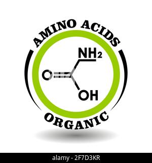 Cercle symbole vecteur avec formule chimique des acides aminés organiques symbole pour l'emballage des signes de cosmétiques, étiquettes de produits médicaux avec acide aminoacide ingre Illustration de Vecteur