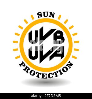 Icône vectorielle circulaire protection solaire avec symboles UVA, UVB pour l'étiquetage des emballages de cosmétiques SPF. Panneau pare-soleil pour produit de soin de la peau contre le RA ultraviolet Illustration de Vecteur