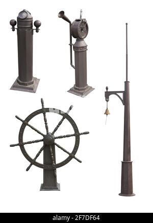 Instruments de navire d'époque, sur fond blanc, en collage isolé Banque D'Images