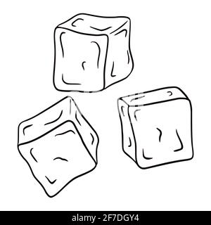 Illustration vectorielle isolée à cube de glace dessinée à la main sur fond blanc. Cubes de glace Outline, de style plat Illustration de Vecteur