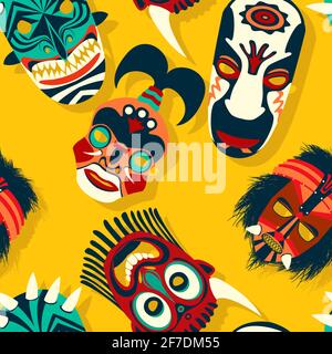 Masque tribal ethnique, motif vectoriel sans couture Illustration de Vecteur