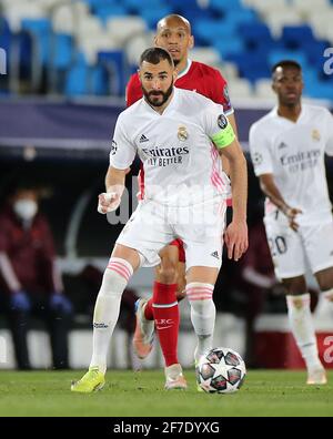 Karim Benzema du Real Madrid en action lors du match de la Ligue des champions de l'UEFA au stade Alfredo Di Stefano, à Madrid. Date de la photo: Mardi 6 avril 2021. Banque D'Images