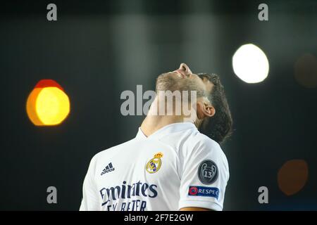 Madrid, Espagne. 06e avril 2021. Marco Asensio du Real Madrid pendant la Ligue des champions de l'UEFA, quart de finale, match de football de la 1ère jambe entre Real Madrid et Liverpool FC le 6 avril 2021 au stade Alfredo Di Stefano à Valdebebas, Madrid, Espagne - photo Oscar J Barroso / Espagne DPPI / DPPI / LiveMedia crédit: Agence photo indépendante/Alamy Live News Banque D'Images