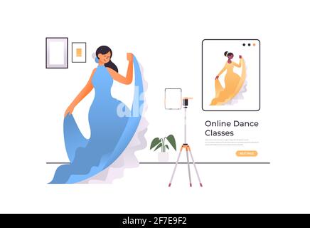 danseuse vêtue de style oriental faisant des exercices de danse en ligne entraînement par vidéo Illustration de Vecteur