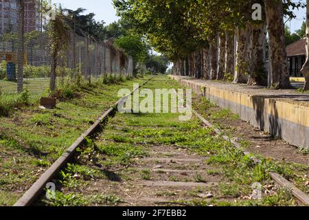 Pistes de train abandonnées par beau temps. Banque D'Images