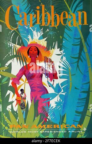 Une affiche de voyage vintage pour les Caraïbes avec Pan American Compagnies aériennes Banque D'Images