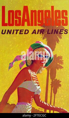 Une affiche de voyage vintage pour Los Angeles par United Airlines Banque D'Images