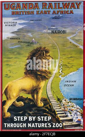 Une affiche de voyage vintage pour le chemin de fer de l'Ouganda en Grande-Bretagne Afrique de l'est Banque D'Images