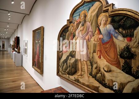 Saint Jérôme dans le désert avec les saints Jean-Baptiste Et Ansanus, 1455 par Filippo Lippi exposition dans la galerie de Fogg Museum.Cambridge.Massachusetts.USA Banque D'Images