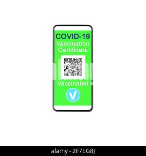 Certificat de vaccination COVID 19 smartphone écran blanc fond isolé gros plan, passeport numérique d'immunité aux coronavirus, application pour téléphone portable Banque D'Images