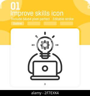 améliorer les compétences icône de prime avec le style de contour isolé sur fond blanc. Modèle de conception de concept d'amélioration d'illustration vectorielle pour graphique, Web Illustration de Vecteur
