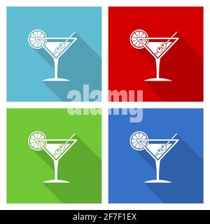 Boisson tropicale, alcool, bar, martini en verre Icon Set, dessin vectoriel plat en eps 10 pour le webdesign et les applications mobiles en quatre couleurs Illustration de Vecteur