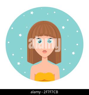 Avatar d'une fille à cheveux rouges avec de longs cheveux et de grands yeux bleus, illustration vectorielle de style plat Illustration de Vecteur