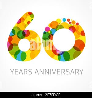 numéros du 60e anniversaire. 60 ans logotype concept. Des couleurs vives. Modèle de conception graphique abstrait isolé. Signe ou sonnerie Creative 0. Âge yell Illustration de Vecteur