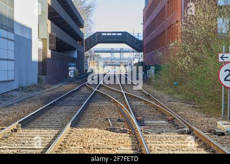 Voies ferrées à la gare centrale de Lincoln, Lincoln, Royaume-Uni Banque D'Images