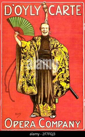 Affiche vintage d'Oyly carte Opera Company pour l'opéra The Mikado de Gilbert et Sullivan. Conçu par l'illustrateur anglais John Hassall en 1919. Banque D'Images