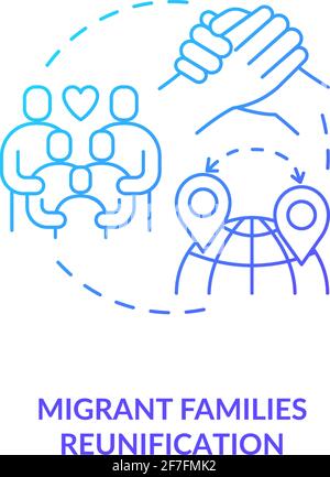 Regroupement des familles de migrants dégradé bleu icône concept Illustration de Vecteur