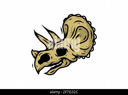 Motif d'illustration de tête de squelette de dinosaure de couleur dorée Illustration de Vecteur