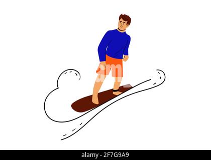 Un homme sur une planche à voile se balade à la vague Illustration de Vecteur