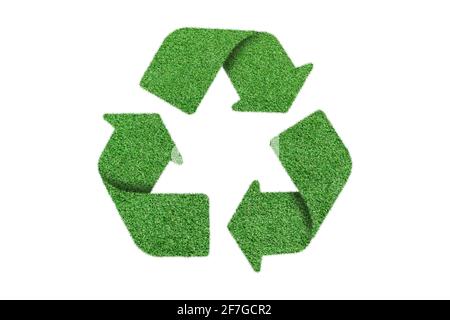 Recyclez le logo de l'herbe verte, isolé sur fond blanc Banque D'Images