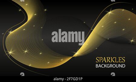 Ondes abstraites à rayures dorées de qualité supérieure sur fond sombre. Illustration vectorielle Illustration de Vecteur