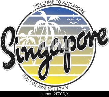 Illustration vectorielle d'été de Singapour. Illustration de couleur vive, plate et ronde. Idéal pour les posts, les articles, les autocollants, les t-shirts et les tasses Illustration de Vecteur